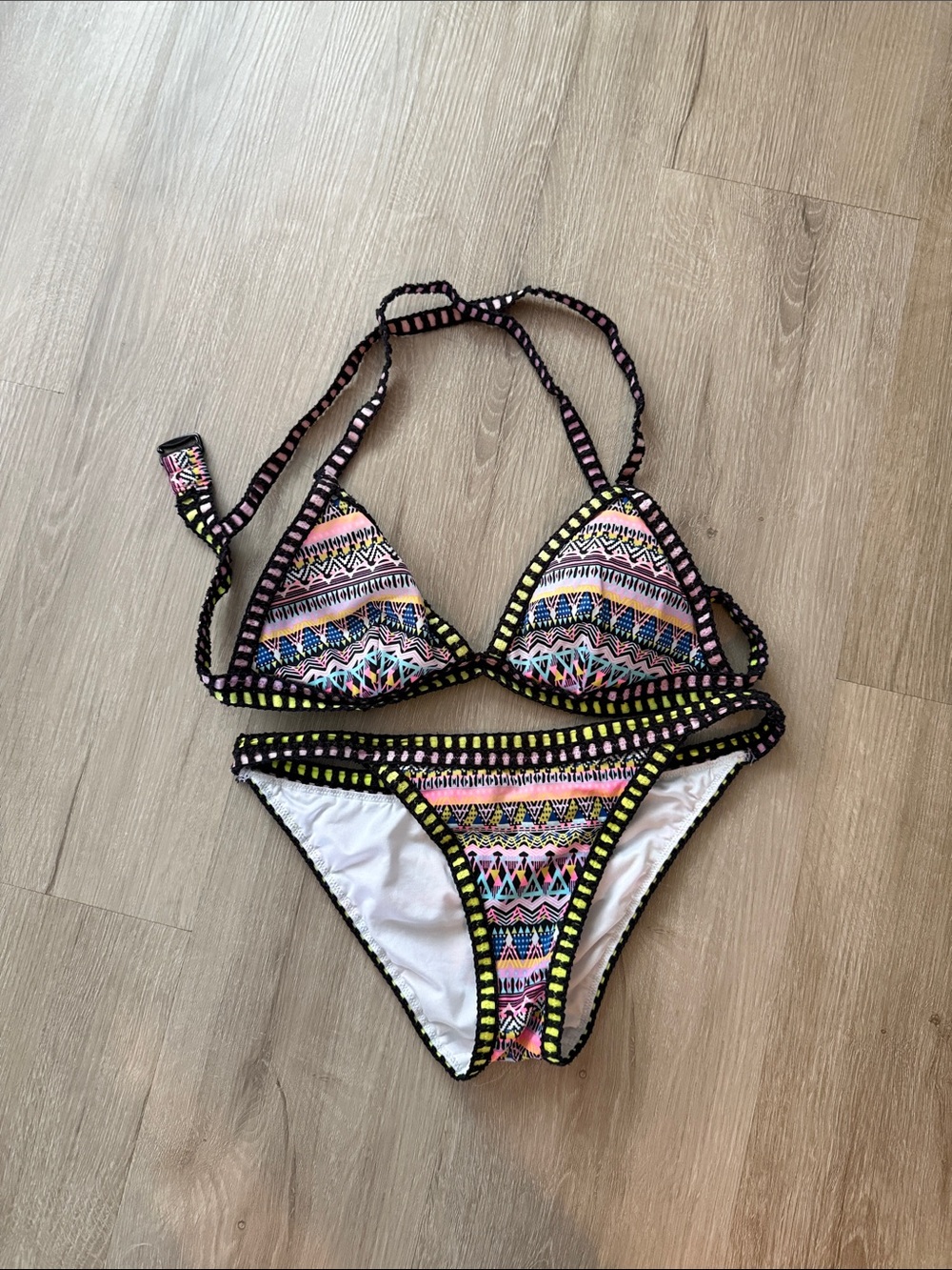 Victoria's Secret Girls Neon Tribal Two-Piece Bikini - Pink, Yellow, Blue